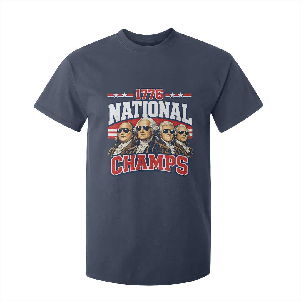 1776 National Champs Founding Fathers Graphic T Shirt For Kid Funny George Washington and Presidents Sunglasses Sports Style Patriotic TS02 Navy Print Your Wear