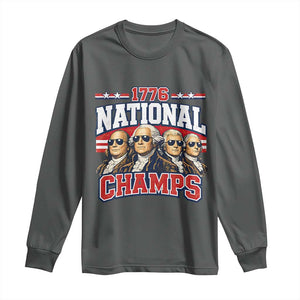 1776 National Champs Founding Fathers Graphic Long Sleeve Shirt Funny George Washington and Presidents Sunglasses Sports Style Patriotic TS02 Dark Heather Print Your Wear
