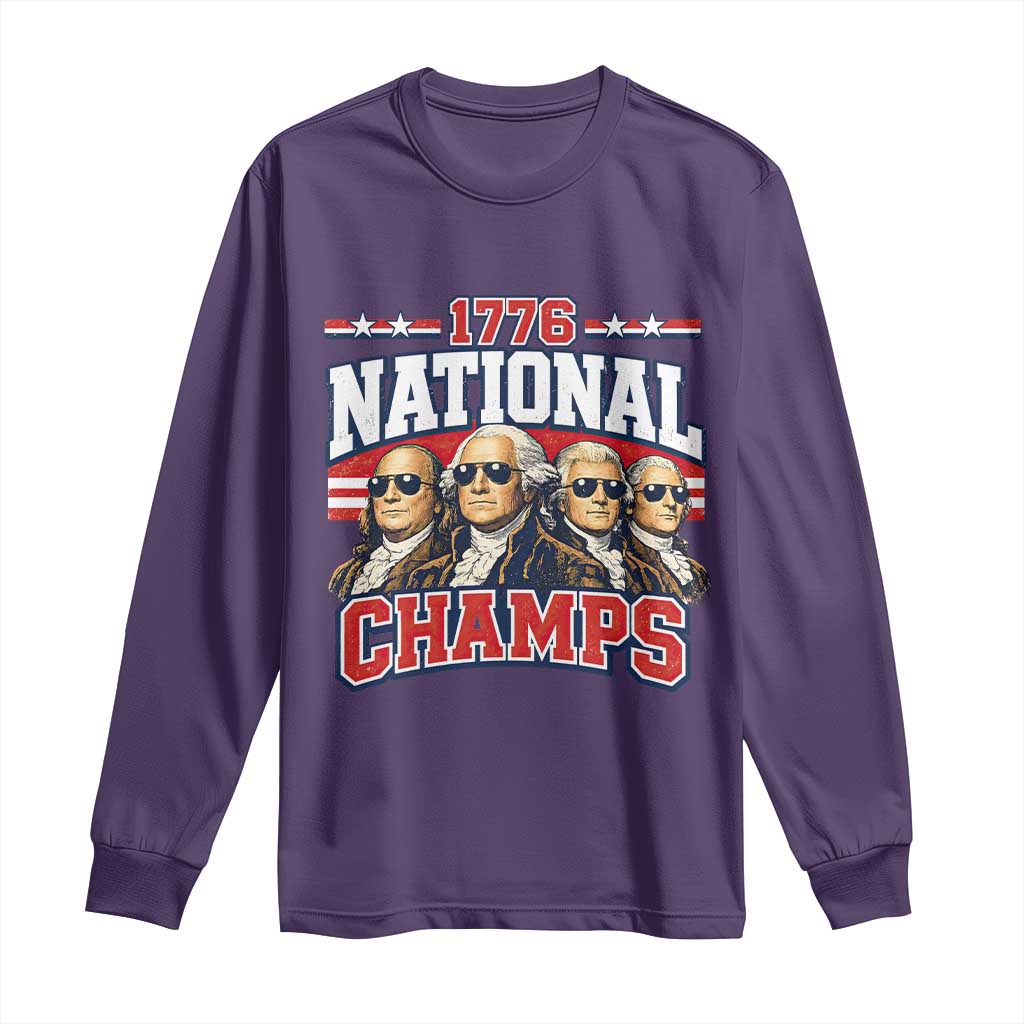 1776 National Champs Founding Fathers Graphic Long Sleeve Shirt Funny George Washington and Presidents Sunglasses Sports Style Patriotic TS02 Purple Print Your Wear