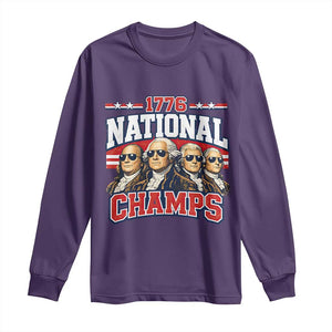 1776 National Champs Founding Fathers Graphic Long Sleeve Shirt Funny George Washington and Presidents Sunglasses Sports Style Patriotic TS02 Purple Print Your Wear