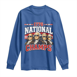1776 National Champs Founding Fathers Graphic Long Sleeve Shirt Funny George Washington and Presidents Sunglasses Sports Style Patriotic TS02 Royal Blue Print Your Wear