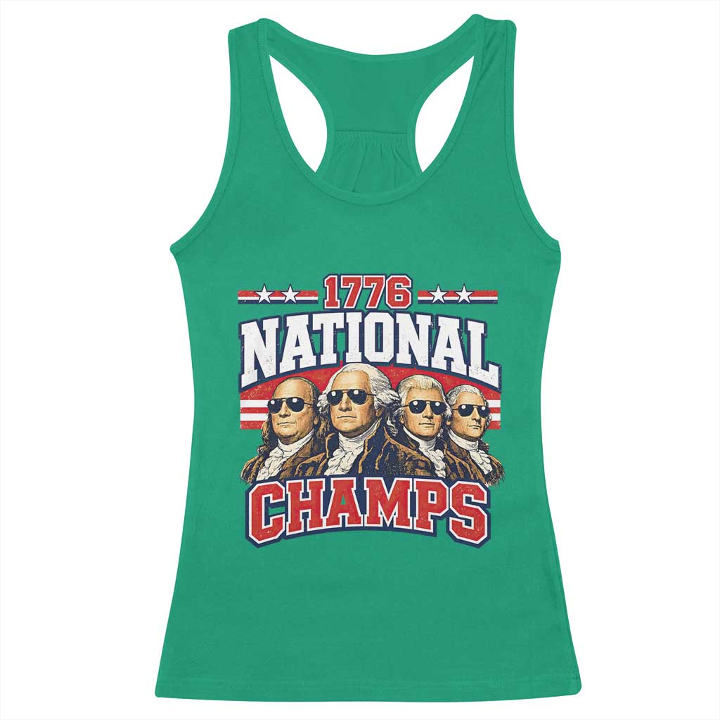 1776 National Champs Founding Fathers Graphic Racerback Tank Top Funny George Washington and Presidents Sunglasses Sports Style Patriotic TS02 Irish Green Print Your Wear