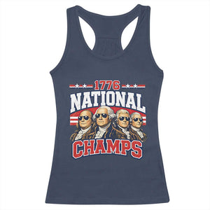 1776 National Champs Founding Fathers Graphic Racerback Tank Top Funny George Washington and Presidents Sunglasses Sports Style Patriotic TS02 Navy Print Your Wear