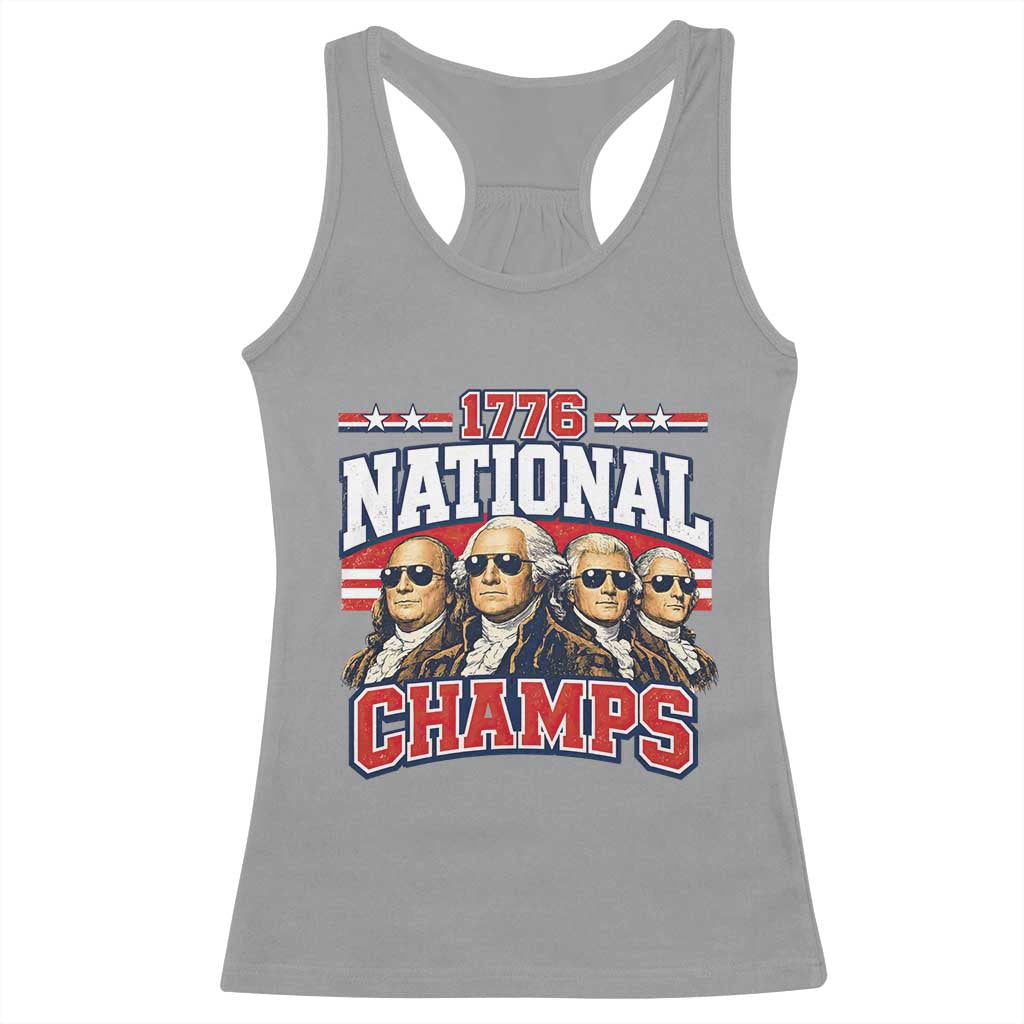 1776 National Champs Founding Fathers Graphic Racerback Tank Top Funny George Washington and Presidents Sunglasses Sports Style Patriotic TS02 Sport Gray Print Your Wear