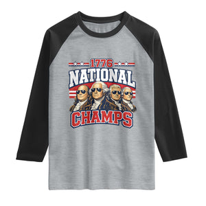 1776 National Champs Founding Fathers Graphic Raglan Shirt Funny George Washington and Presidents Sunglasses Sports Style Patriotic TS02 Heather Gray Black Print Your Wear