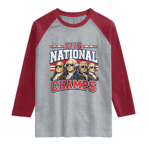 1776 National Champs Founding Fathers Graphic Raglan Shirt Funny George Washington and Presidents Sunglasses Sports Style Patriotic TS02 Heather Gray Heather Red Print Your Wear