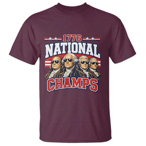 1776 National Champs Founding Fathers Graphic T Shirt Funny George Washington and Presidents Sunglasses Sports Style Patriotic TS02 Maroon Print Your Wear