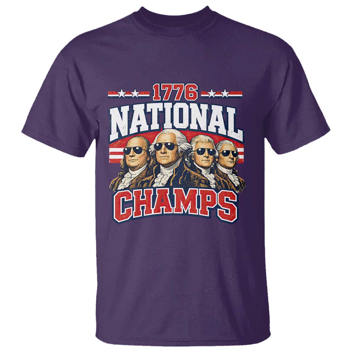 1776 National Champs Founding Fathers Graphic T Shirt Funny George Washington and Presidents Sunglasses Sports Style Patriotic TS02 Purple Print Your Wear