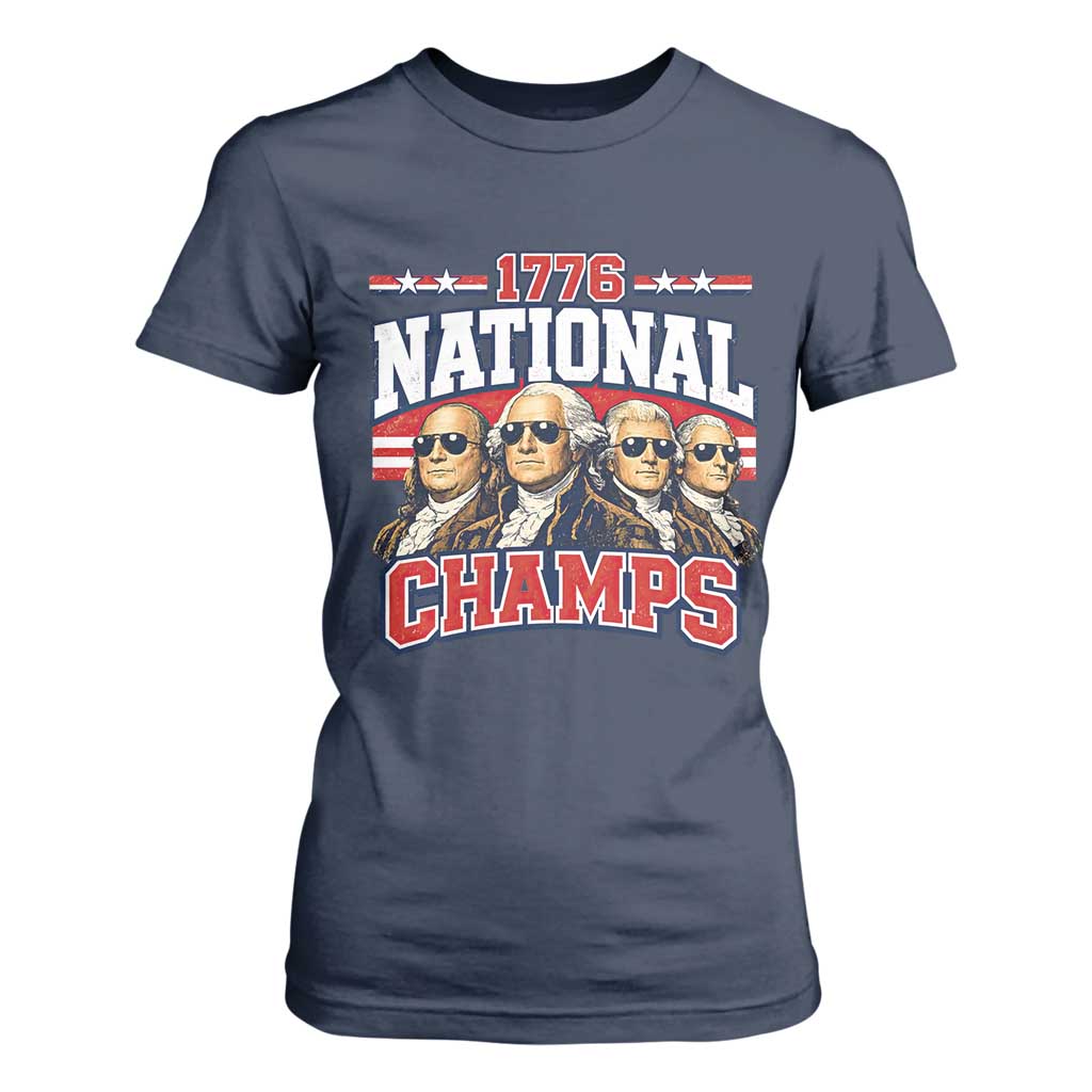 1776 National Champs Founding Fathers Graphic T Shirt For Women Funny George Washington and Presidents Sunglasses Sports Style Patriotic TS02 Navy Print Your Wear