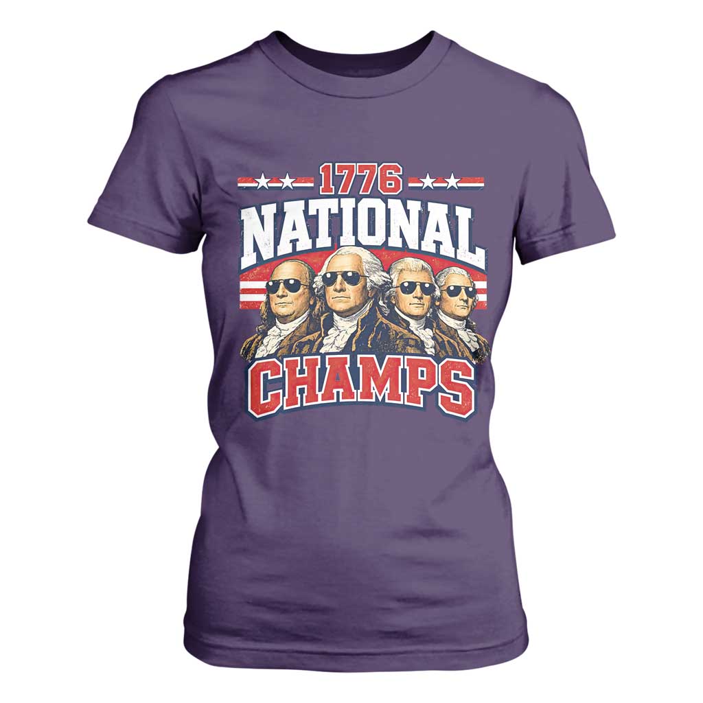 1776 National Champs Founding Fathers Graphic T Shirt For Women Funny George Washington and Presidents Sunglasses Sports Style Patriotic TS02 Purple Print Your Wear
