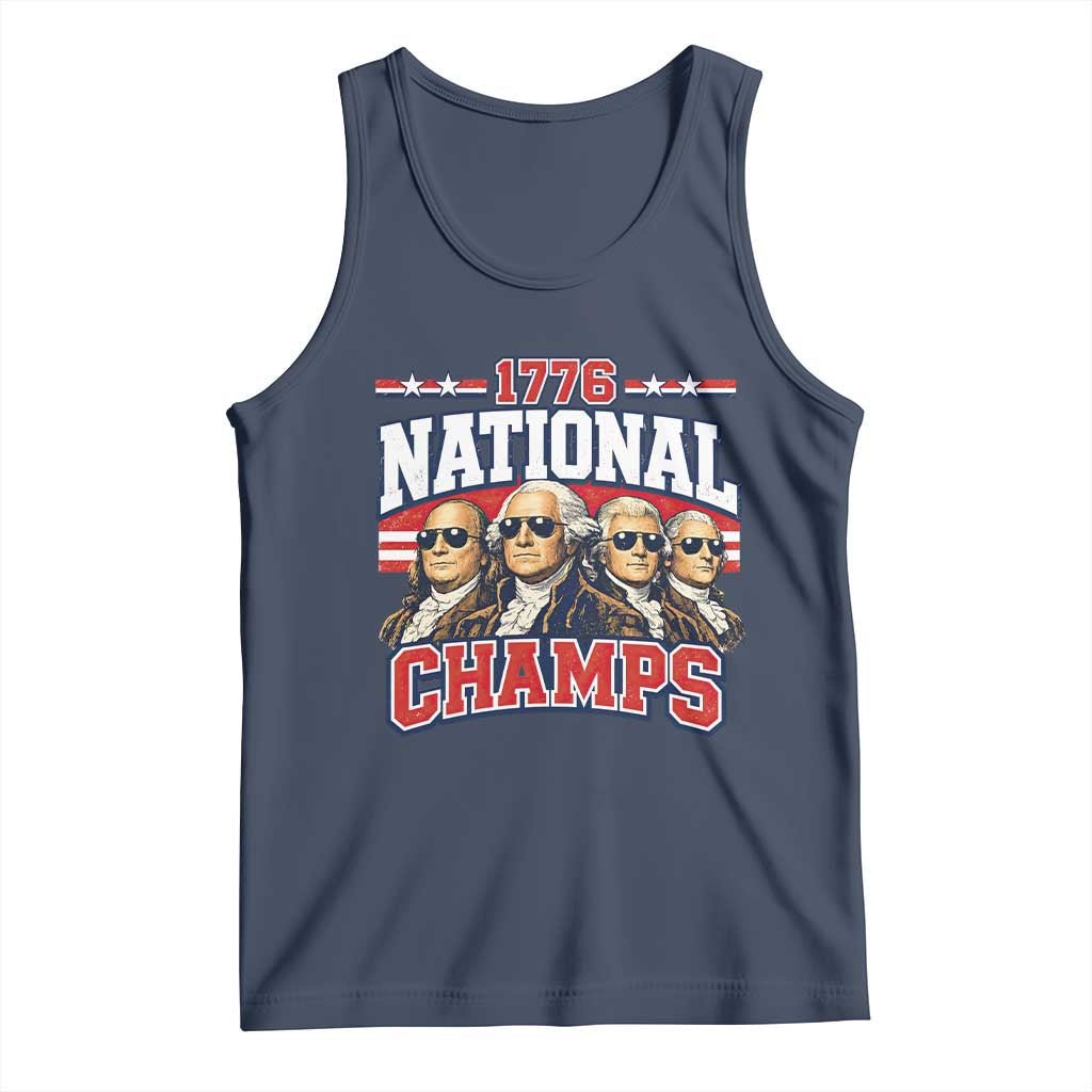 1776 National Champs Founding Fathers Graphic Tank Top Funny George Washington and Presidents Sunglasses Sports Style Patriotic TS02 Navy Print Your Wear