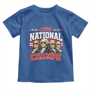 1776 National Champs Founding Fathers Graphic Toddler T Shirt Funny George Washington and Presidents Sunglasses Sports Style Patriotic TS02 Royal Blue Print Your Wear