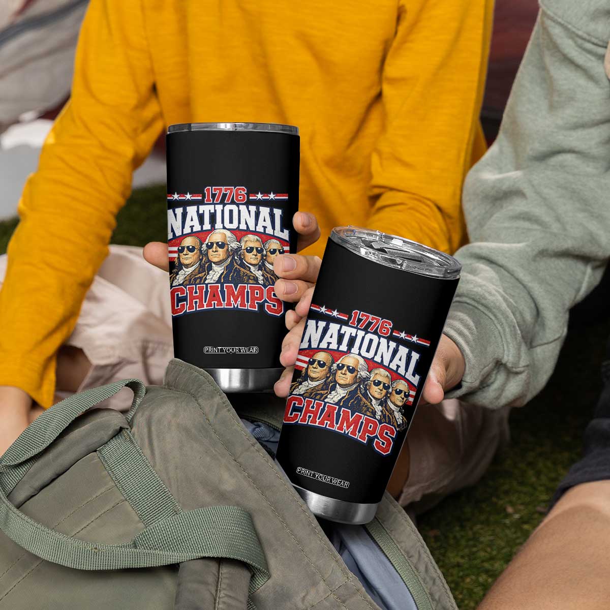 1776 National Champs Founding Fathers Graphic Tumbler Cup Funny George Washington and Presidents Sunglasses Sports Style Patriotic TS02 Print Your Wear