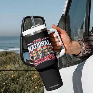 1776 National Champs Founding Fathers Graphic Tumbler With Handle Funny George Washington and Presidents Sunglasses Sports Style Patriotic TS02 Print Your Wear