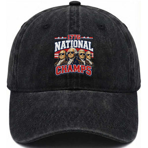 1776 National Champs Founding Fathers Graphic Washed Cotton Baseball Cap Funny George Washington and Presidents Sunglasses Sports Style Patriotic TS02 Print Your Wear