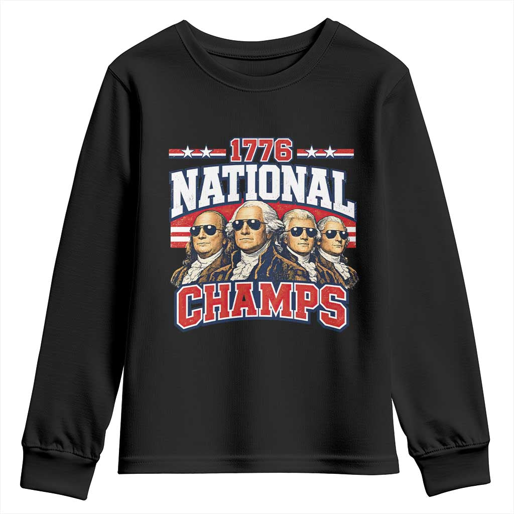 1776 National Champs Founding Fathers Graphic Youth Sweatshirt Funny George Washington and Presidents Sunglasses Sports Style Patriotic TS02 Black Print Your Wear