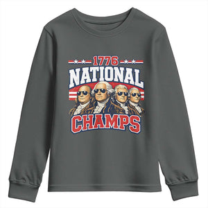 1776 National Champs Founding Fathers Graphic Youth Sweatshirt Funny George Washington and Presidents Sunglasses Sports Style Patriotic TS02 Dark Heather Print Your Wear