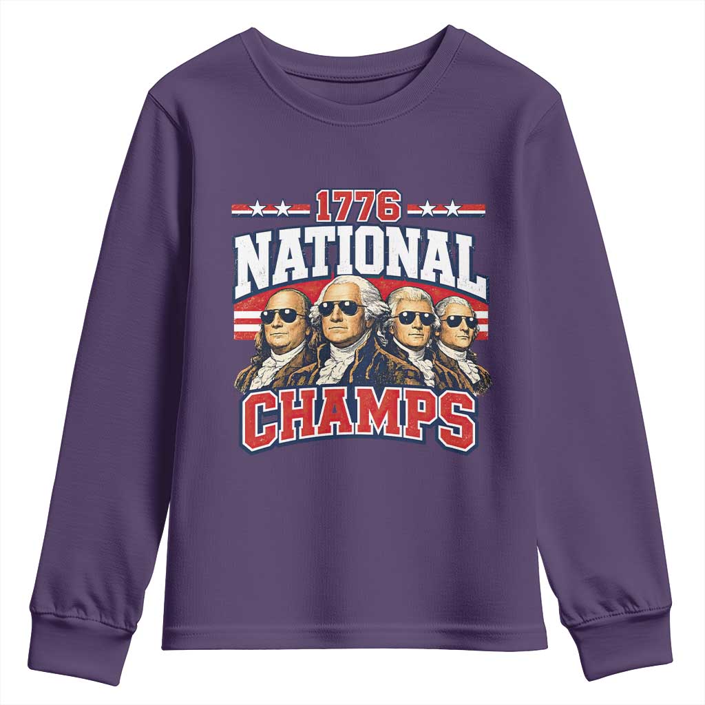 1776 National Champs Founding Fathers Graphic Youth Sweatshirt Funny George Washington and Presidents Sunglasses Sports Style Patriotic TS02 Purple Print Your Wear