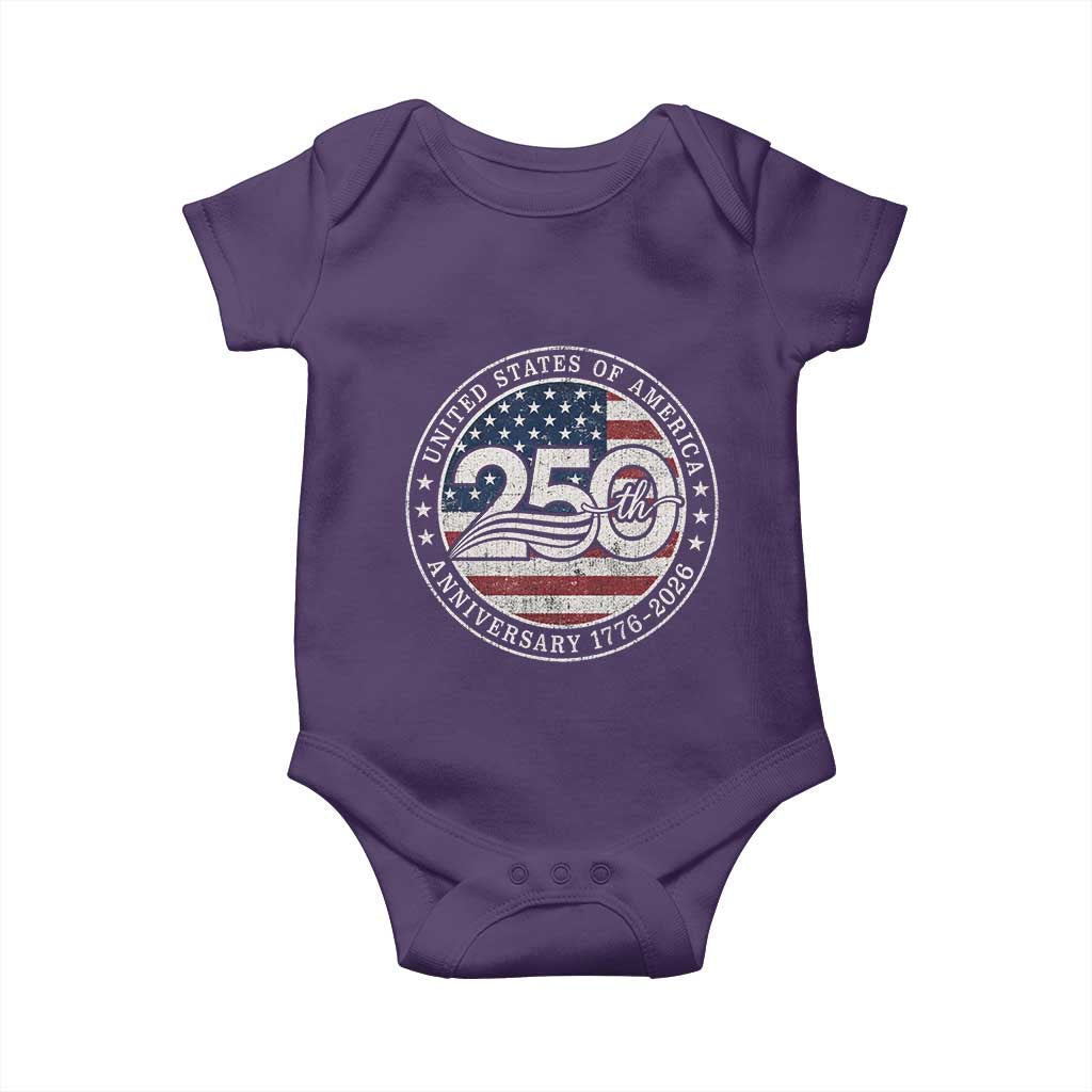 United States of America 250th Anniversary Vintage Seal Baby Onesie Distressed American Flag 1776 to 2026 Semiquincentennial Patriotic TS02 Purple Print Your Wear