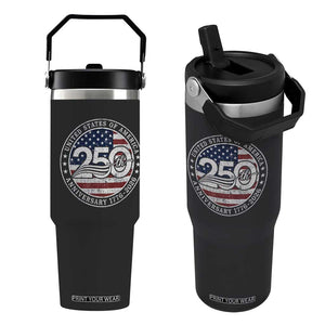 United States of America 250th Anniversary Vintage Seal Flip Straw Tumbler Distressed American Flag 1776 to 2026 Semiquincentennial Patriotic TS02 One Size: 30 oz Black Print Your Wear