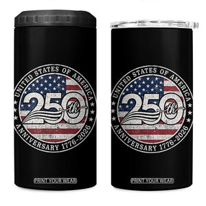 United States of America 250th Anniversary Vintage Seal 4 in 1 Can Cooler Tumbler Distressed American Flag 1776 to 2026 Semiquincentennial Patriotic TS02 One Size: 16 oz Black Print Your Wear