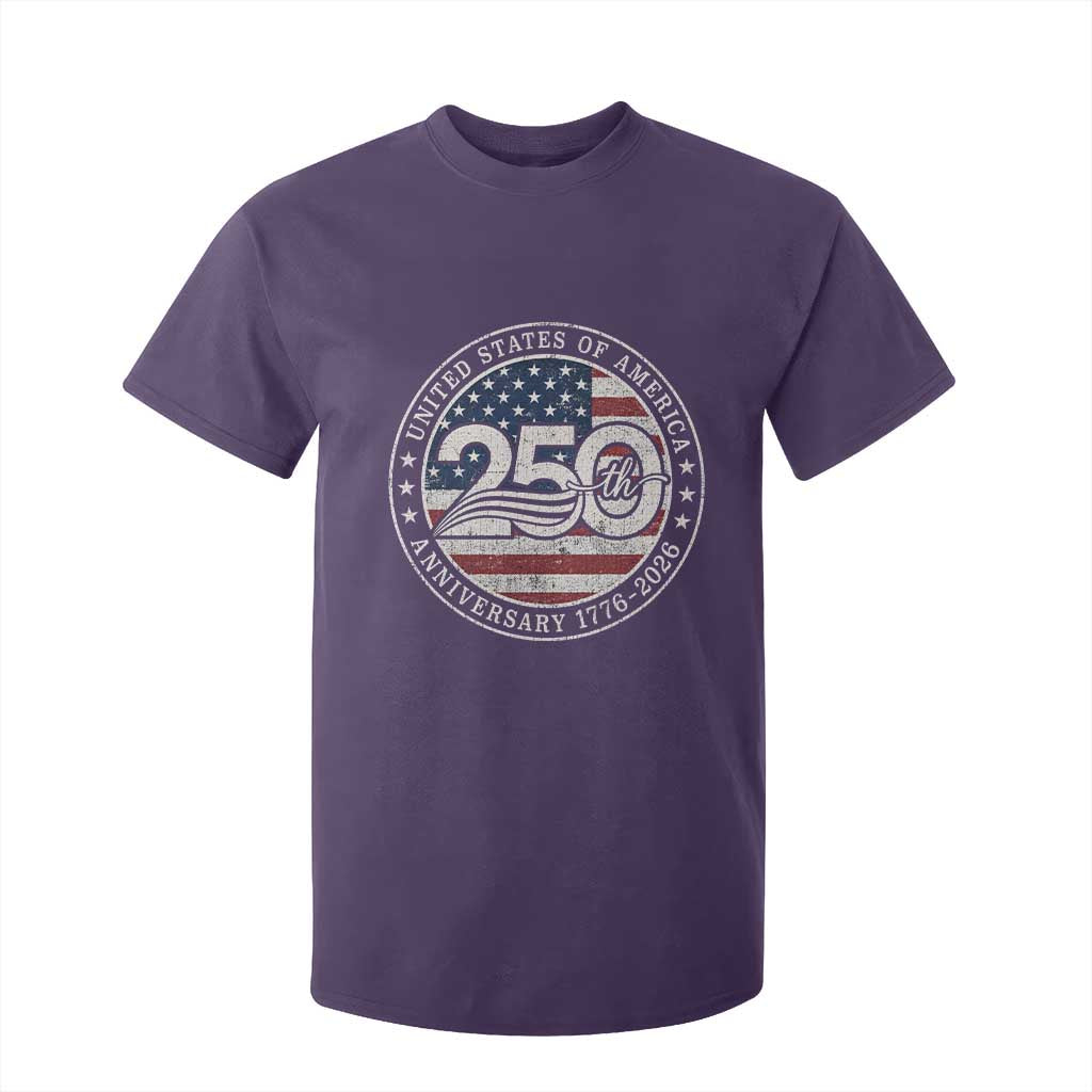 United States of America 250th Anniversary Vintage Seal T Shirt For Kid Distressed American Flag 1776 to 2026 Semiquincentennial Patriotic TS02 Purple Print Your Wear