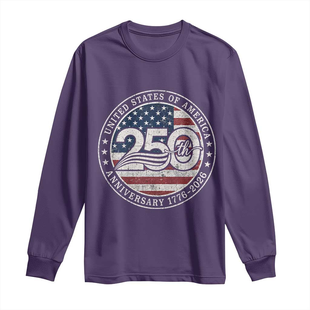 United States of America 250th Anniversary Vintage Seal Long Sleeve Shirt Distressed American Flag 1776 to 2026 Semiquincentennial Patriotic TS02 Purple Print Your Wear
