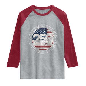United States of America 250th Anniversary Vintage Seal Raglan Shirt Distressed American Flag 1776 to 2026 Semiquincentennial Patriotic TS02 Heather Gray Heather Red Print Your Wear