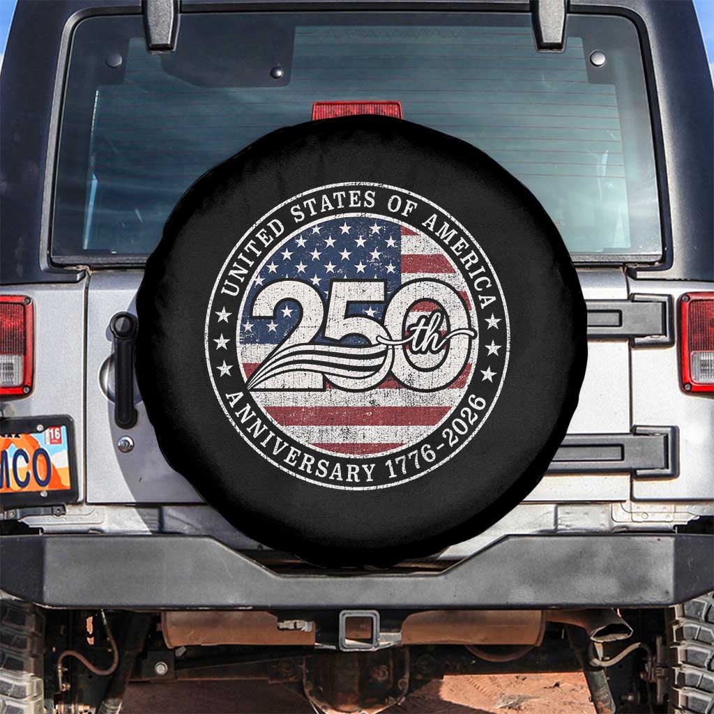 United States of America 250th Anniversary Vintage Seal Spare Tire Cover Distressed American Flag 1776 to 2026 Semiquincentennial Patriotic