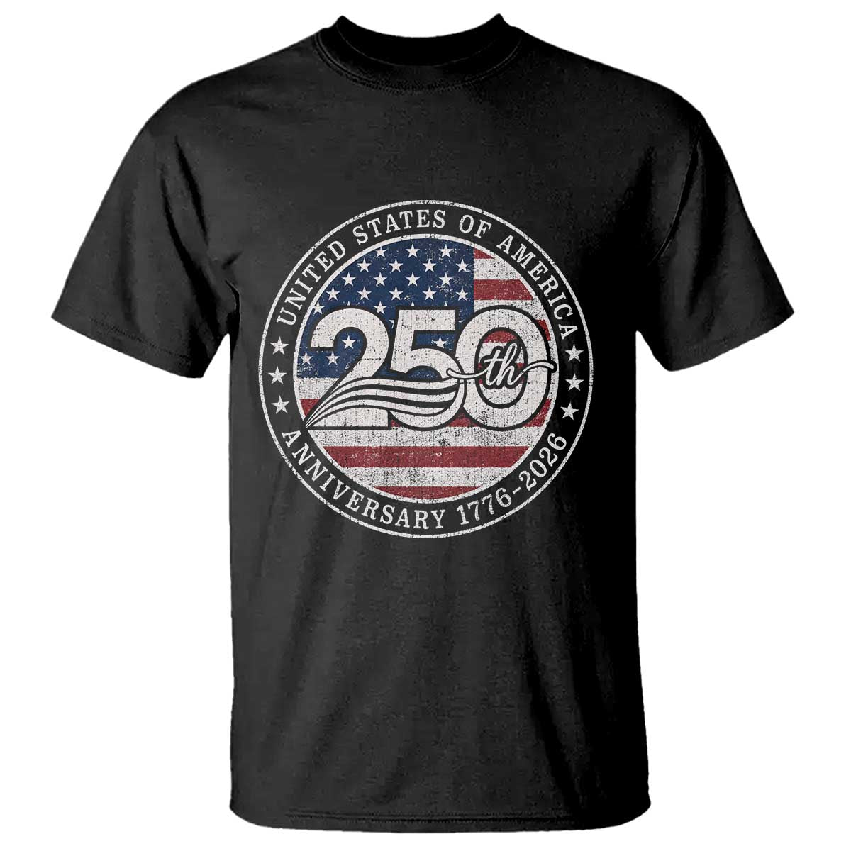 United States of America 250th Anniversary Vintage Seal T Shirt Distressed American Flag 1776 to 2026 Semiquincentennial Patriotic TS02 Black Print Your Wear