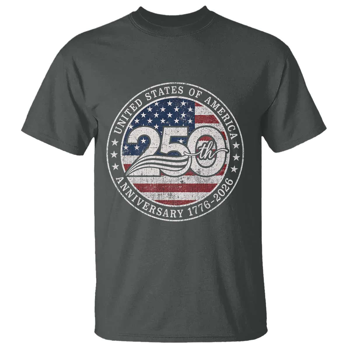 United States of America 250th Anniversary Vintage Seal T Shirt Distressed American Flag 1776 to 2026 Semiquincentennial Patriotic TS02 Dark Heather Print Your Wear