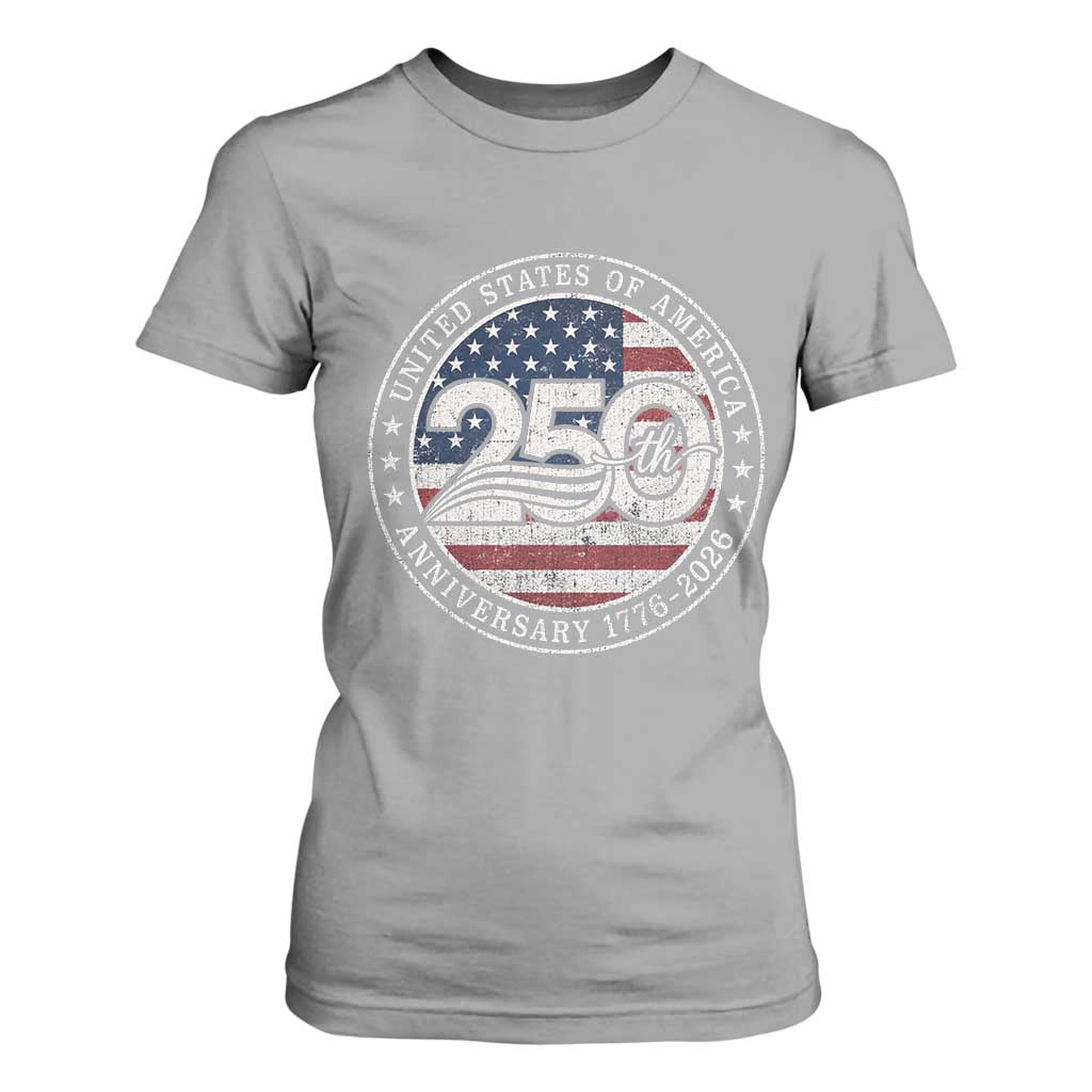 United States of America 250th Anniversary Vintage Seal T Shirt For Women Distressed American Flag 1776 to 2026 Semiquincentennial Patriotic TS02 Sport Gray Print Your Wear
