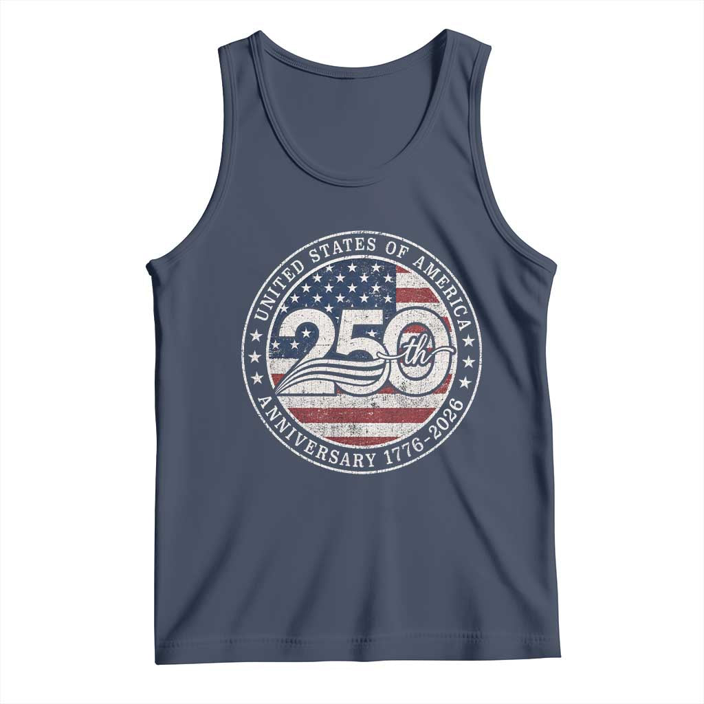 United States of America 250th Anniversary Vintage Seal Tank Top Distressed American Flag 1776 to 2026 Semiquincentennial Patriotic TS02 Navy Print Your Wear