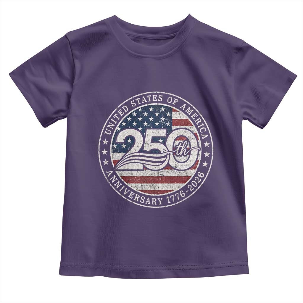 United States of America 250th Anniversary Vintage Seal Toddler T Shirt Distressed American Flag 1776 to 2026 Semiquincentennial Patriotic TS02 Purple Print Your Wear