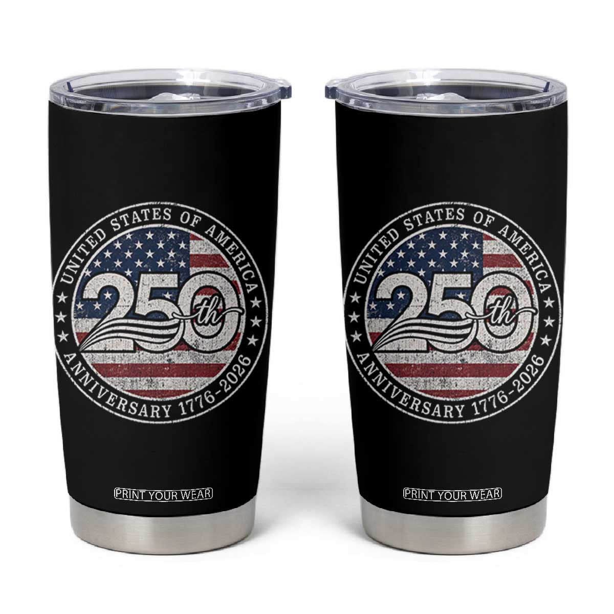 United States of America 250th Anniversary Vintage Seal Tumbler Cup Distressed American Flag 1776 to 2026 Semiquincentennial Patriotic TS02 Black Print Your Wear