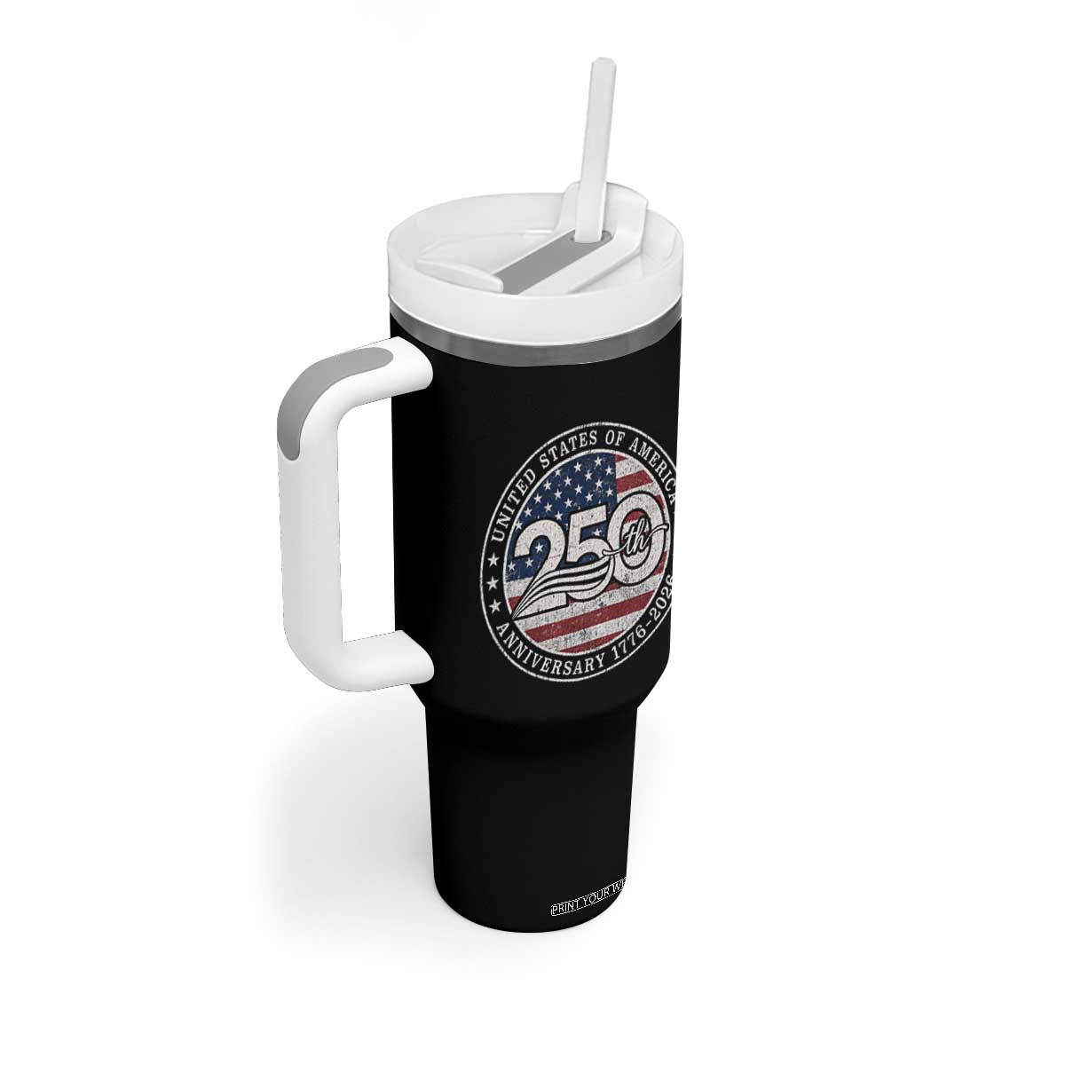 United States of America 250th Anniversary Vintage Seal Tumbler With Handle Distressed American Flag 1776 to 2026 Semiquincentennial Patriotic TS02 Print Your Wear
