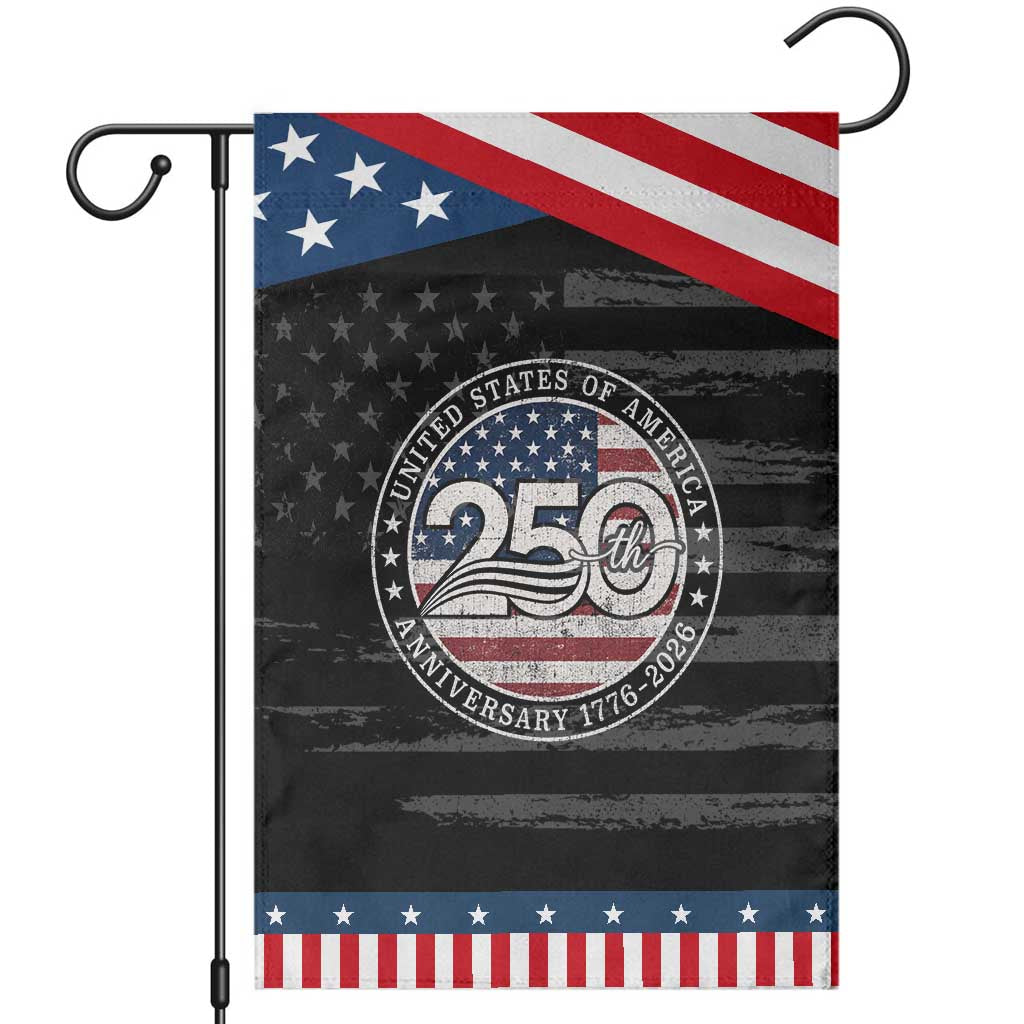 United States of America 250th Anniversary Vintage Seal Patriotic Garden Flag Distressed American Flag 1776 to 2026 Semiquincentennial TS02 Distressed Black Blue Print Your Wear