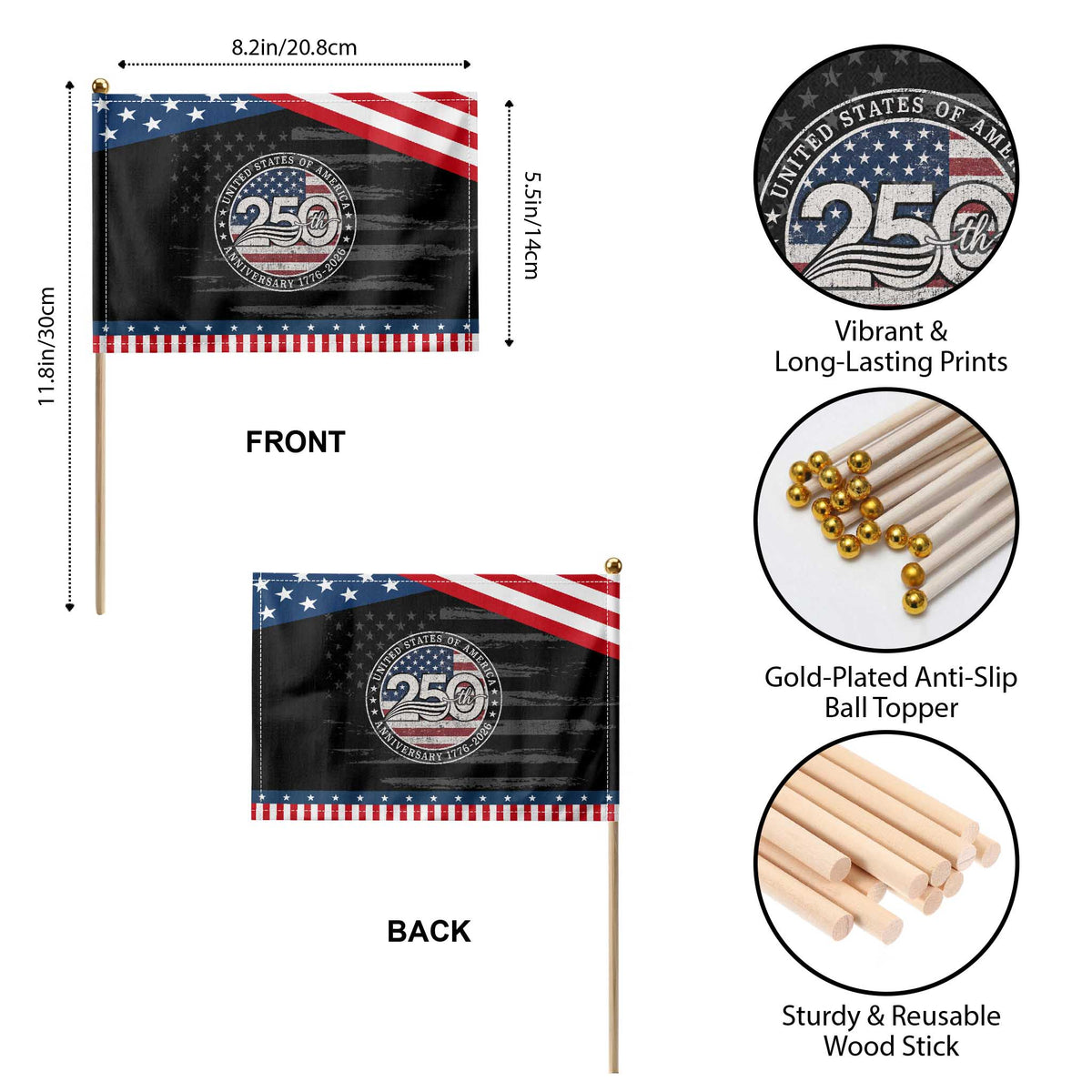 United States of America 250th Anniversary Vintage Seal Patriotic Handheld Flag Distressed American Flag 1776 to 2026 Semiquincentennial