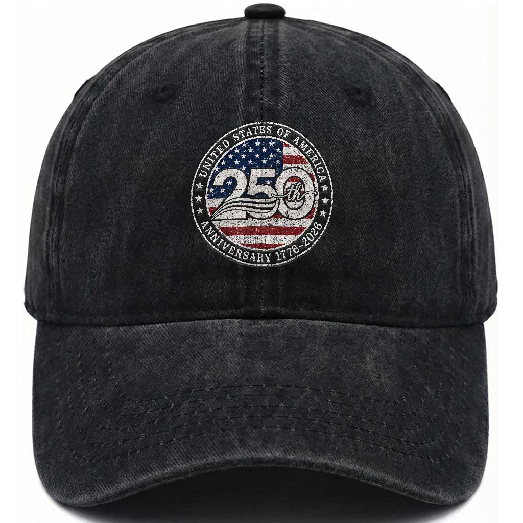 United States of America 250th Anniversary Vintage Seal Washed Cotton Baseball Cap Distressed American Flag 1776 to 2026 Semiquincentennial Patriotic TS02 Print Your Wear