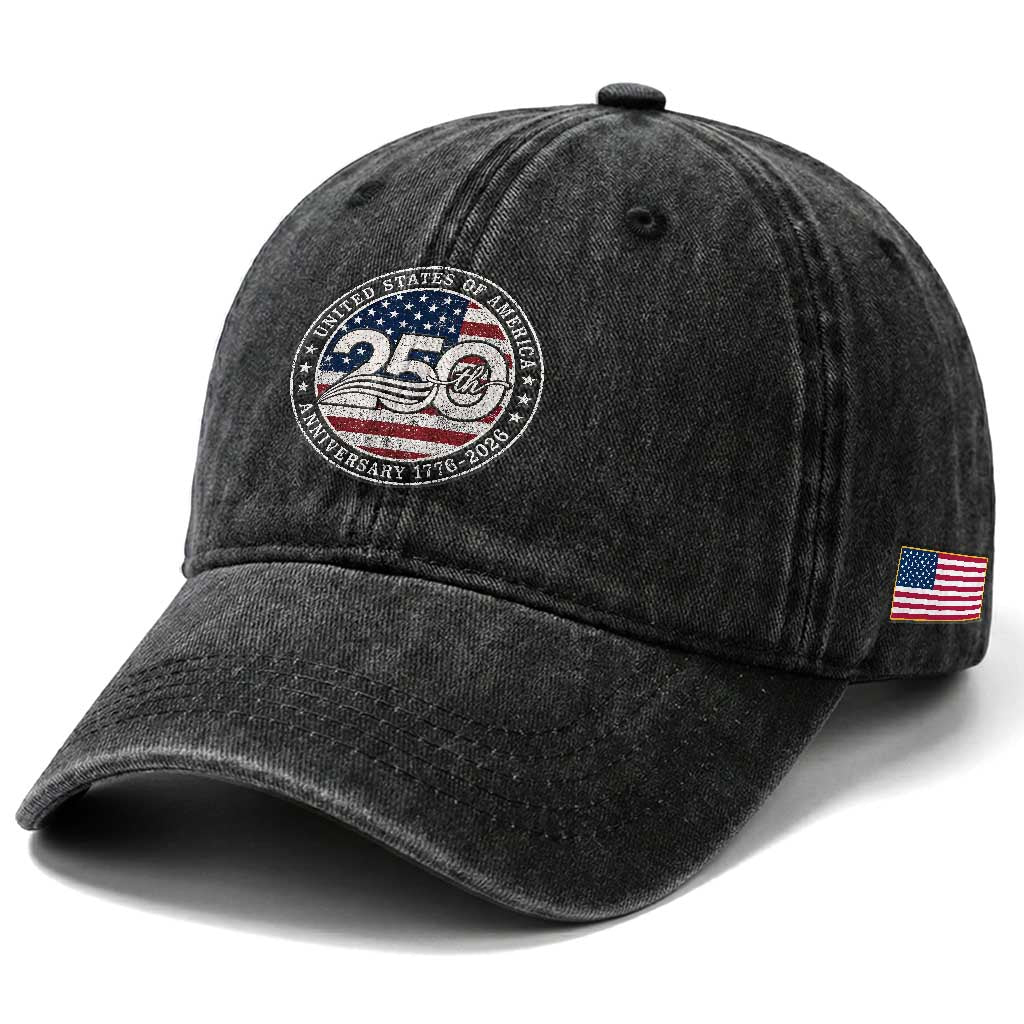 United States of America 250th Anniversary Vintage Seal Washed Cotton Baseball Cap Distressed American Flag 1776 to 2026 Semiquincentennial Patriotic TS02 Print Your Wear