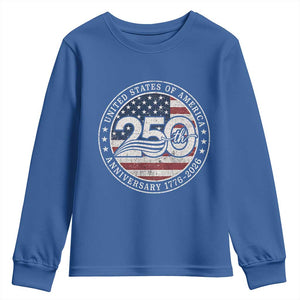 United States of America 250th Anniversary Vintage Seal Youth Sweatshirt Distressed American Flag 1776 to 2026 Semiquincentennial Patriotic TS02 Royal Blue Print Your Wear