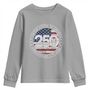 United States of America 250th Anniversary Vintage Seal Youth Sweatshirt Distressed American Flag 1776 to 2026 Semiquincentennial Patriotic TS02 Sport Gray Print Your Wear