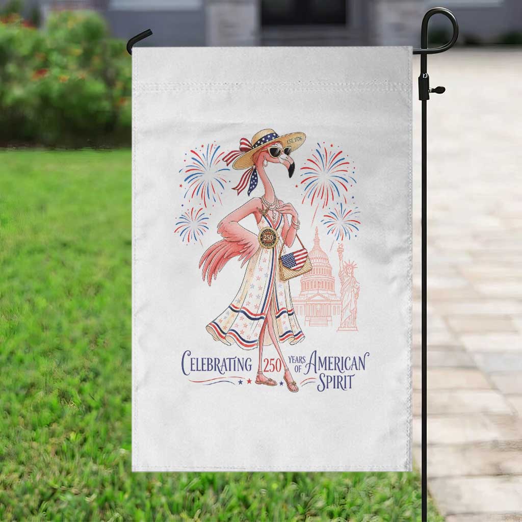 Celebrating 250 Years of American Spirit Flamingo Garden Flag Cute Patriotic Tropical Bird Summer Landmarks Fireworks TS02 Print Your Wear