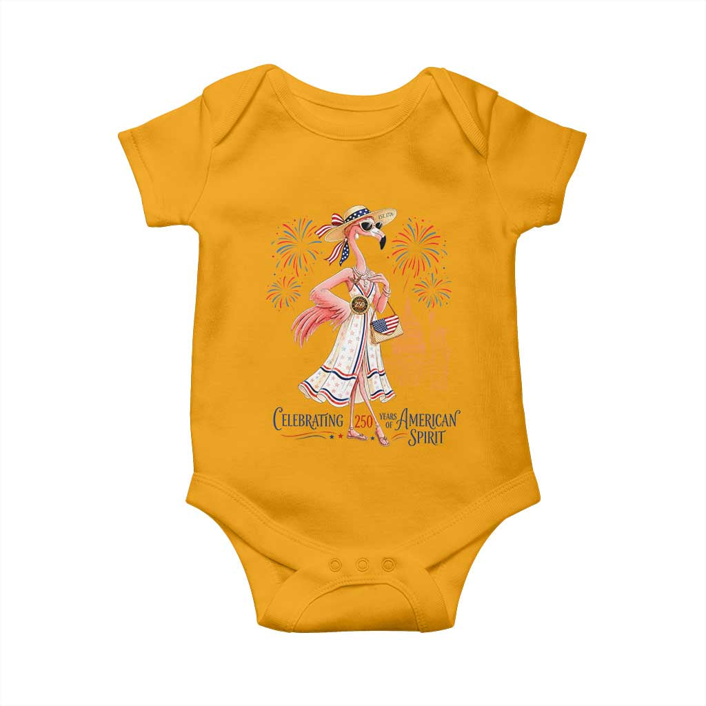 Celebrating 250 Years of American Spirit Flamingo Baby Onesie Cute Patriotic Tropical Bird Summer Landmarks Fireworks TS02 Gold Print Your Wear