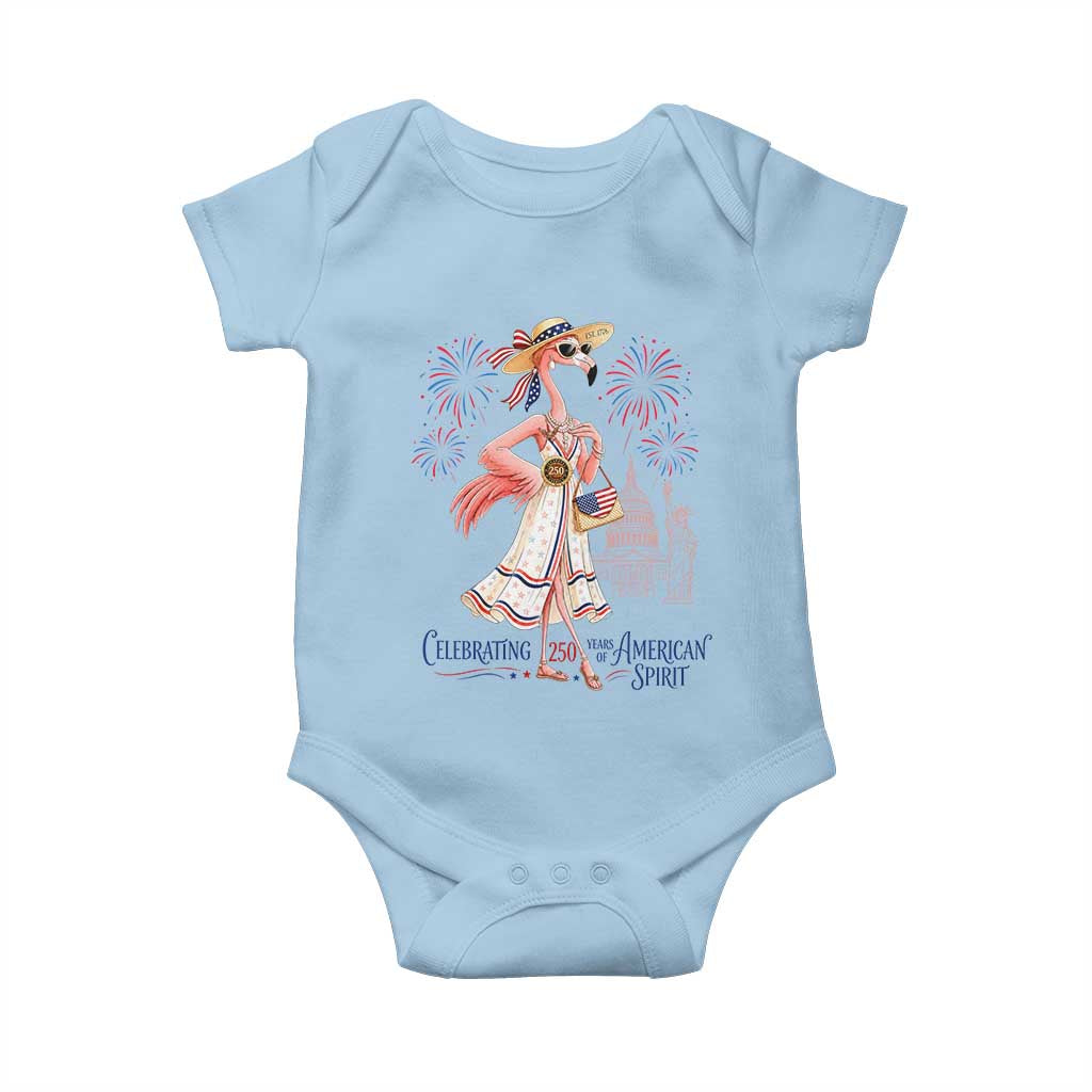 Celebrating 250 Years of American Spirit Flamingo Baby Onesie Cute Patriotic Tropical Bird Summer Landmarks Fireworks TS02 Light Blue Print Your Wear