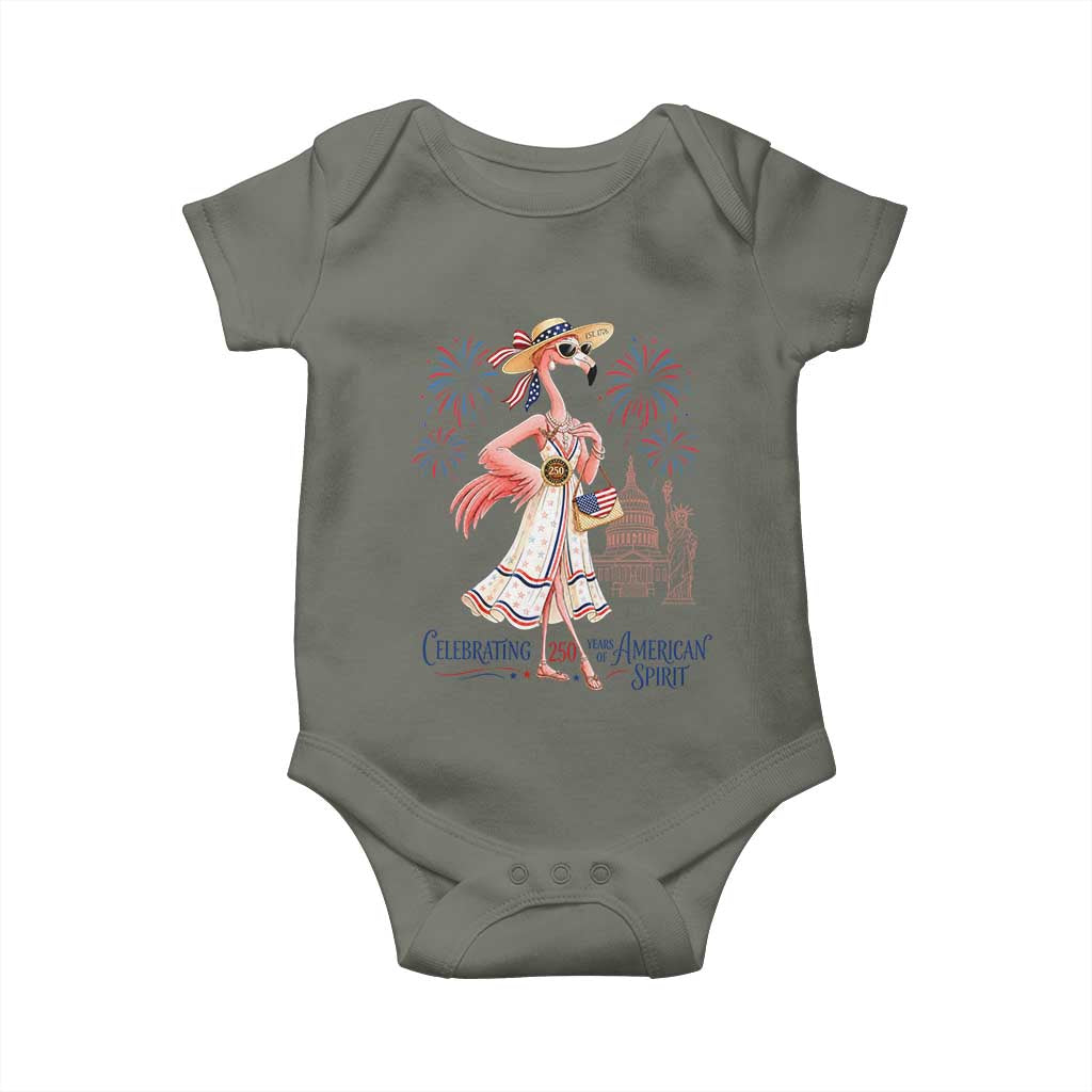 Celebrating 250 Years of American Spirit Flamingo Baby Onesie Cute Patriotic Tropical Bird Summer Landmarks Fireworks TS02 Military Green Print Your Wear