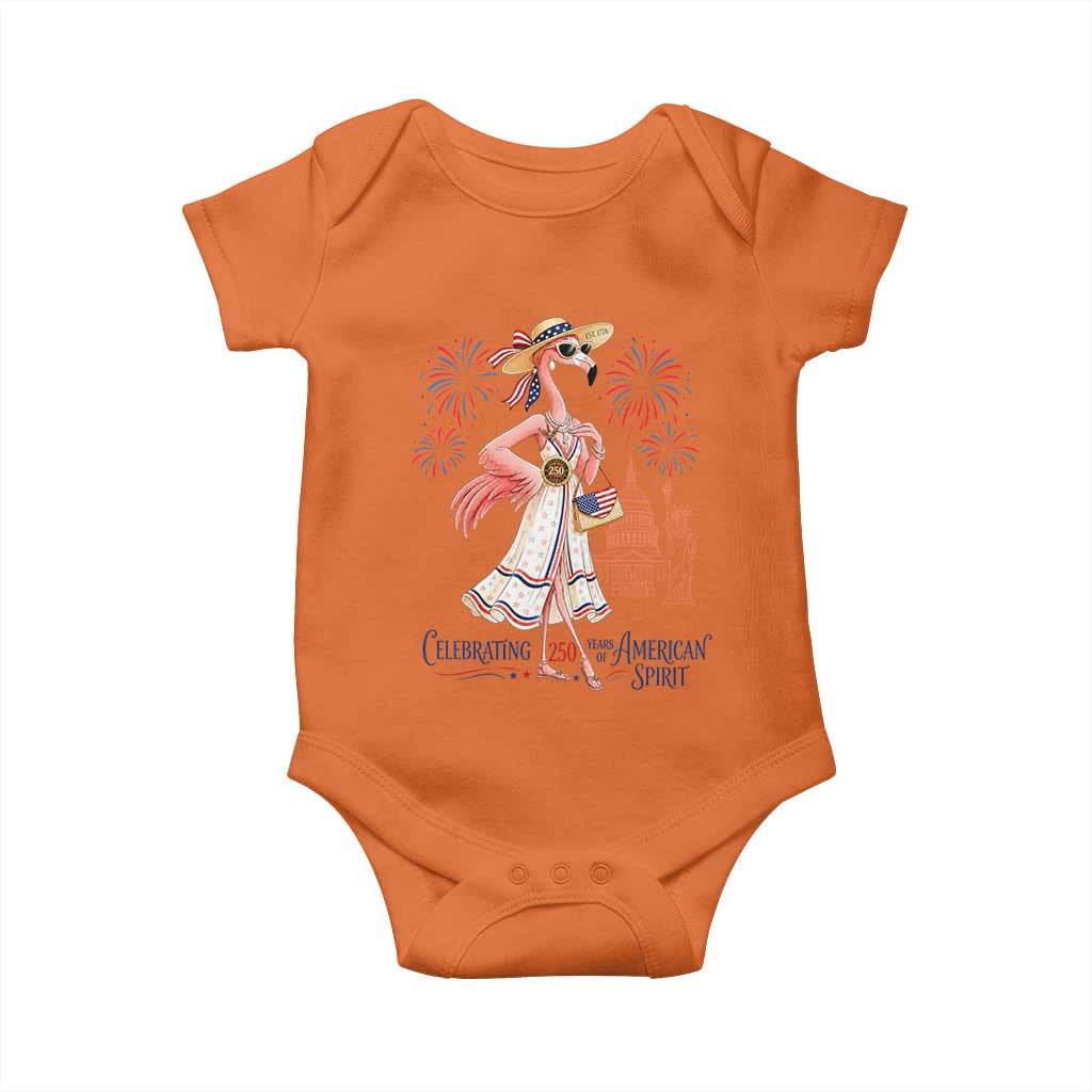 Celebrating 250 Years of American Spirit Flamingo Baby Onesie Cute Patriotic Tropical Bird Summer Landmarks Fireworks TS02 Orange Print Your Wear