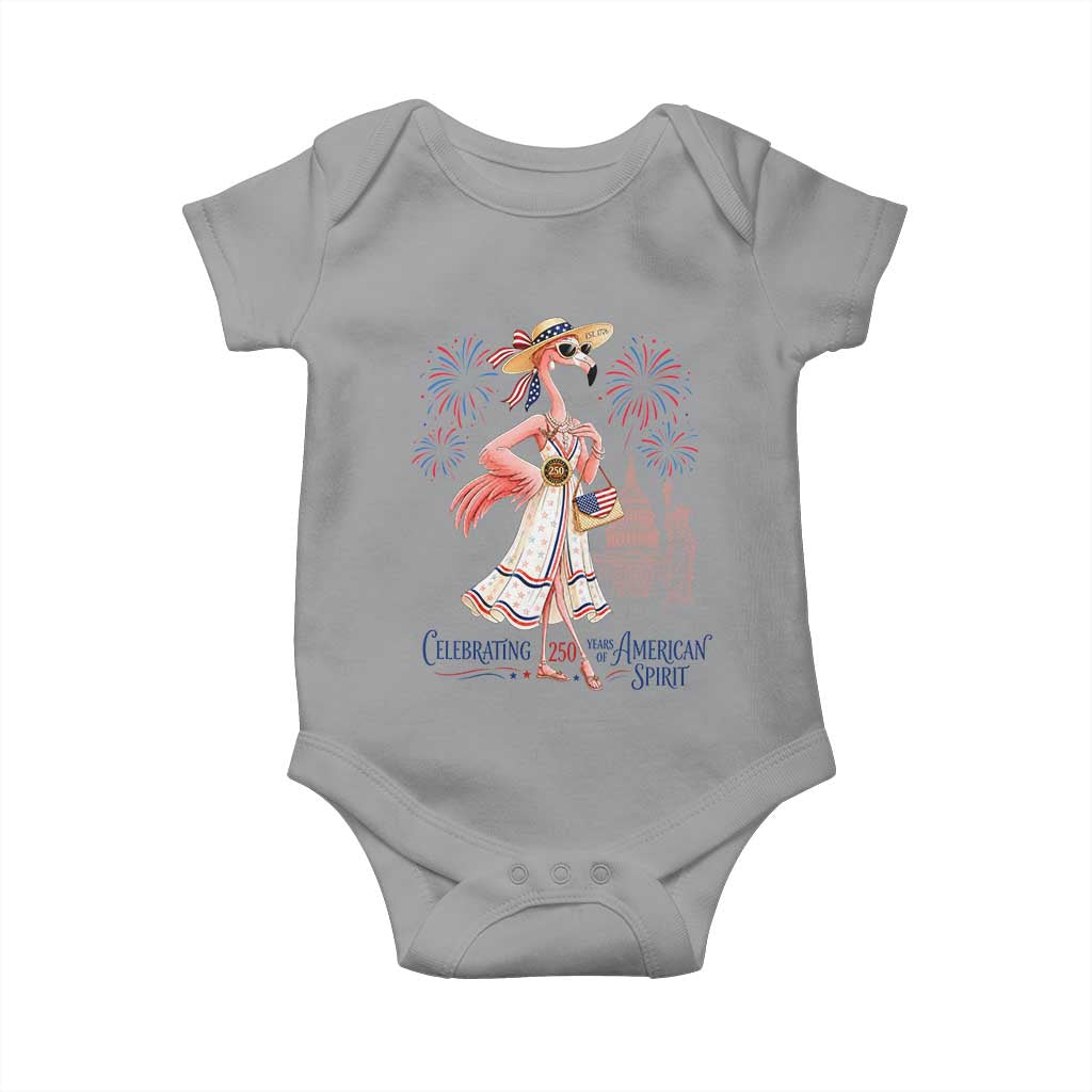 Celebrating 250 Years of American Spirit Flamingo Baby Onesie Cute Patriotic Tropical Bird Summer Landmarks Fireworks TS02 Sport Gray Print Your Wear