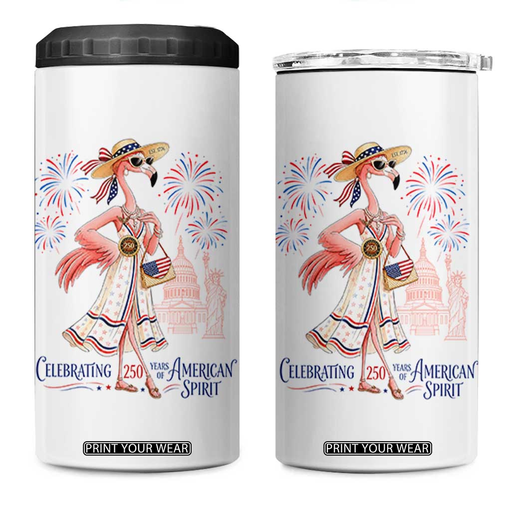 Celebrating 250 Years of American Spirit Flamingo 4 in 1 Can Cooler Tumbler Cute Patriotic Tropical Bird Summer Landmarks Fireworks TS02 One Size: 16 oz White Print Your Wear