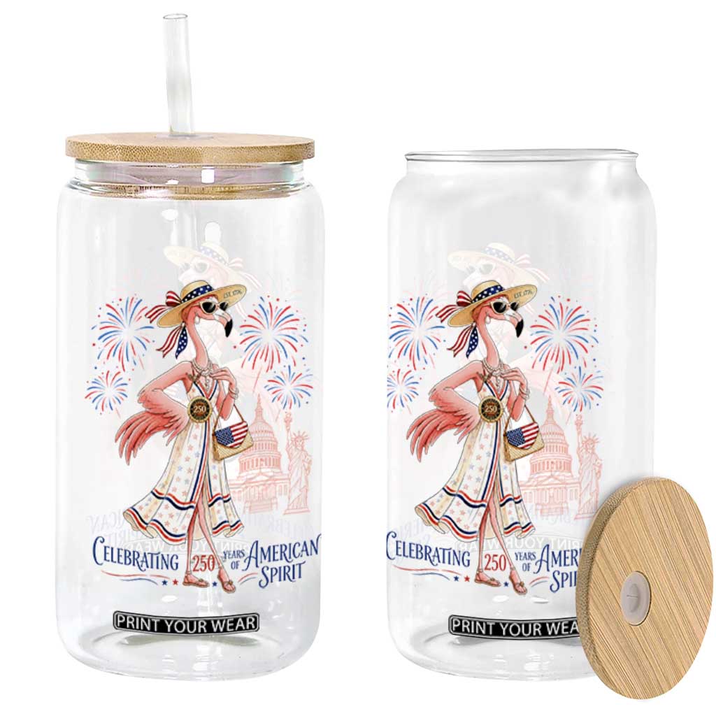 Celebrating 250 Years of American Spirit Flamingo Glass Can Cute Patriotic Tropical Bird Summer Landmarks Fireworks TS02 Print Your Wear